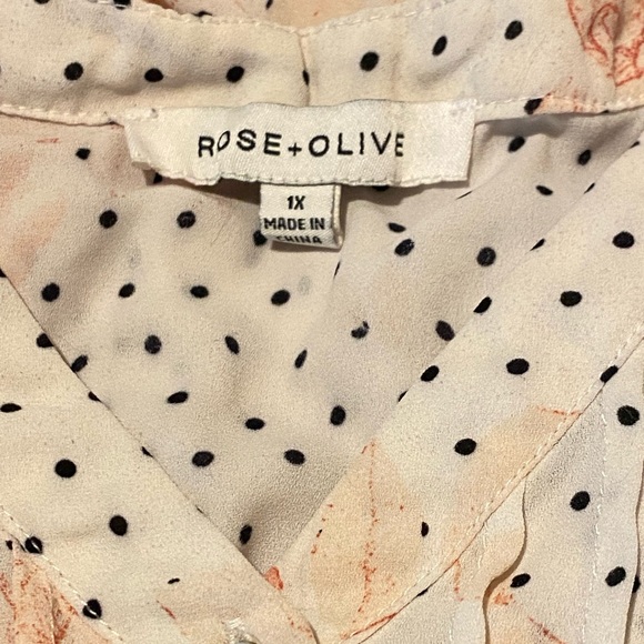 Rose + Olive Polka Dot Floral Shirt - 1X - Picture 4 of 4